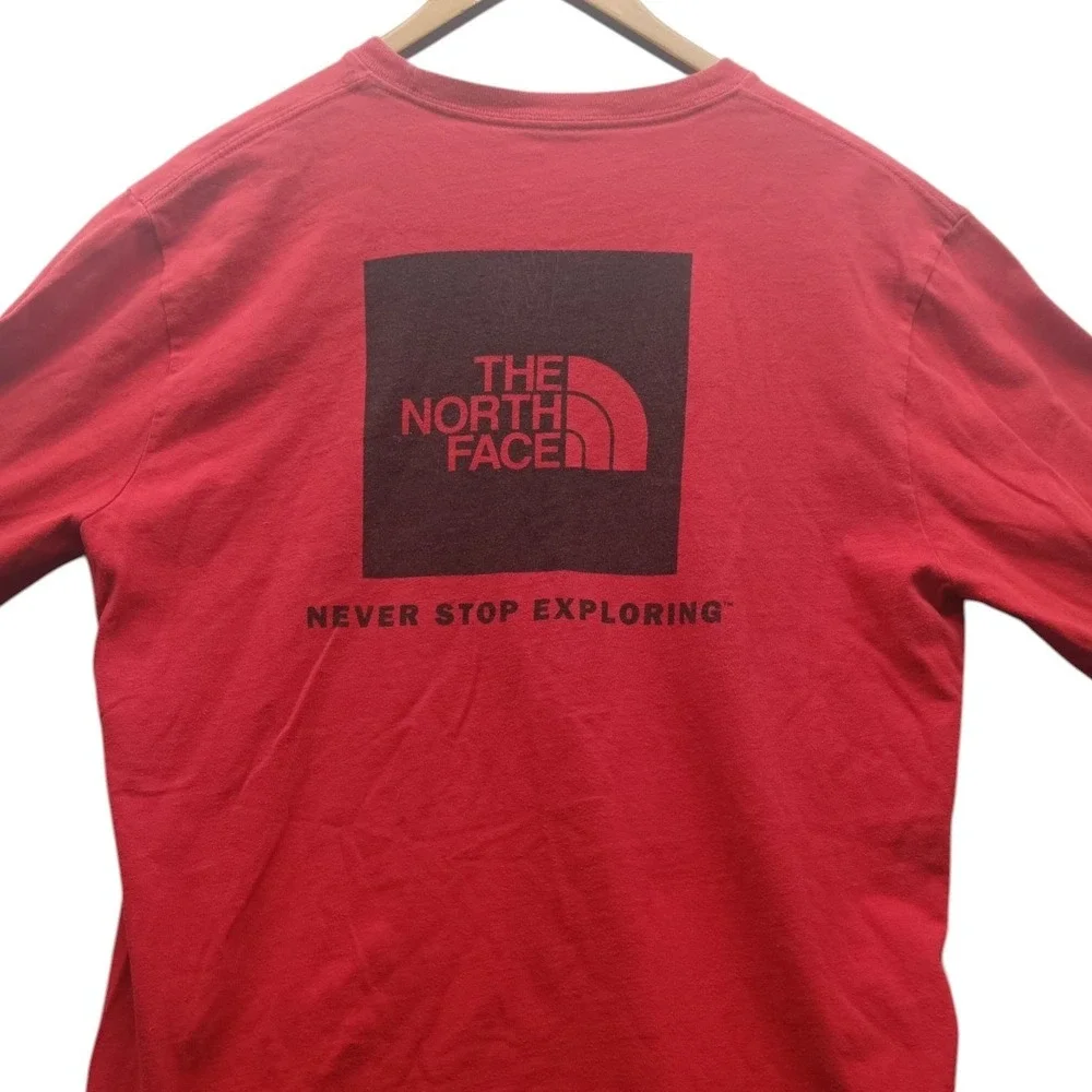 The North Face Mens Red Long Sleeve Box Logo Graphic T-Shirt Size M